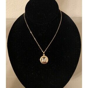 Sterling Silver Letter Initial M Pendant Necklace 18” Double Sided Rhinestone